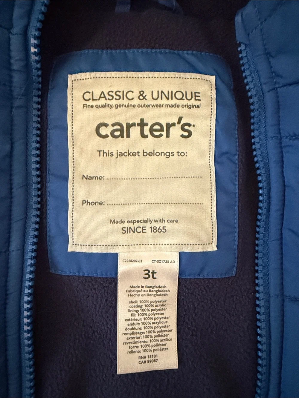 Carter's Bright Blue Hooded Puffer Jacket